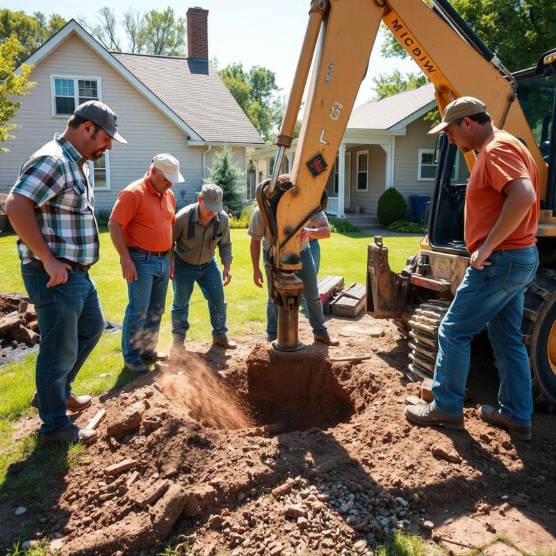 men digging a well